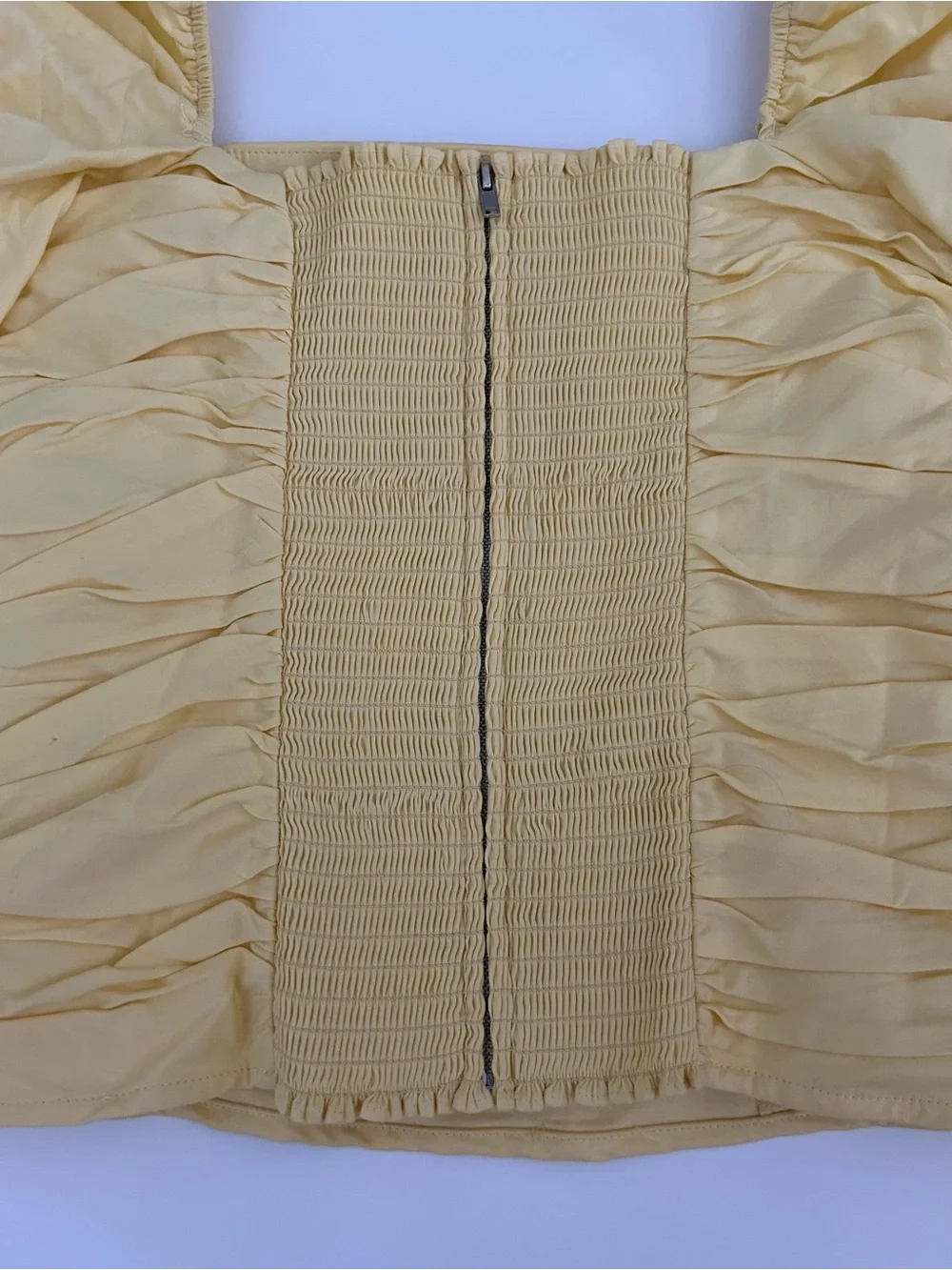 Reformation Joi Top Ruched Yellow Puff Sleeve Square Neck Smocked Size 10 $148